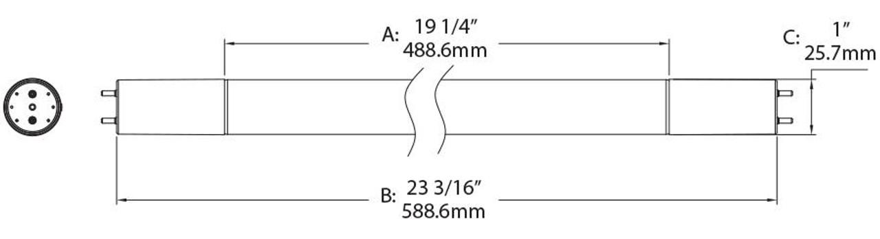 T8-8-24G-835-SE-BYP Linear Tubes 960LM T8 2 Feet Glass Base Type G13 3500K 80CRI