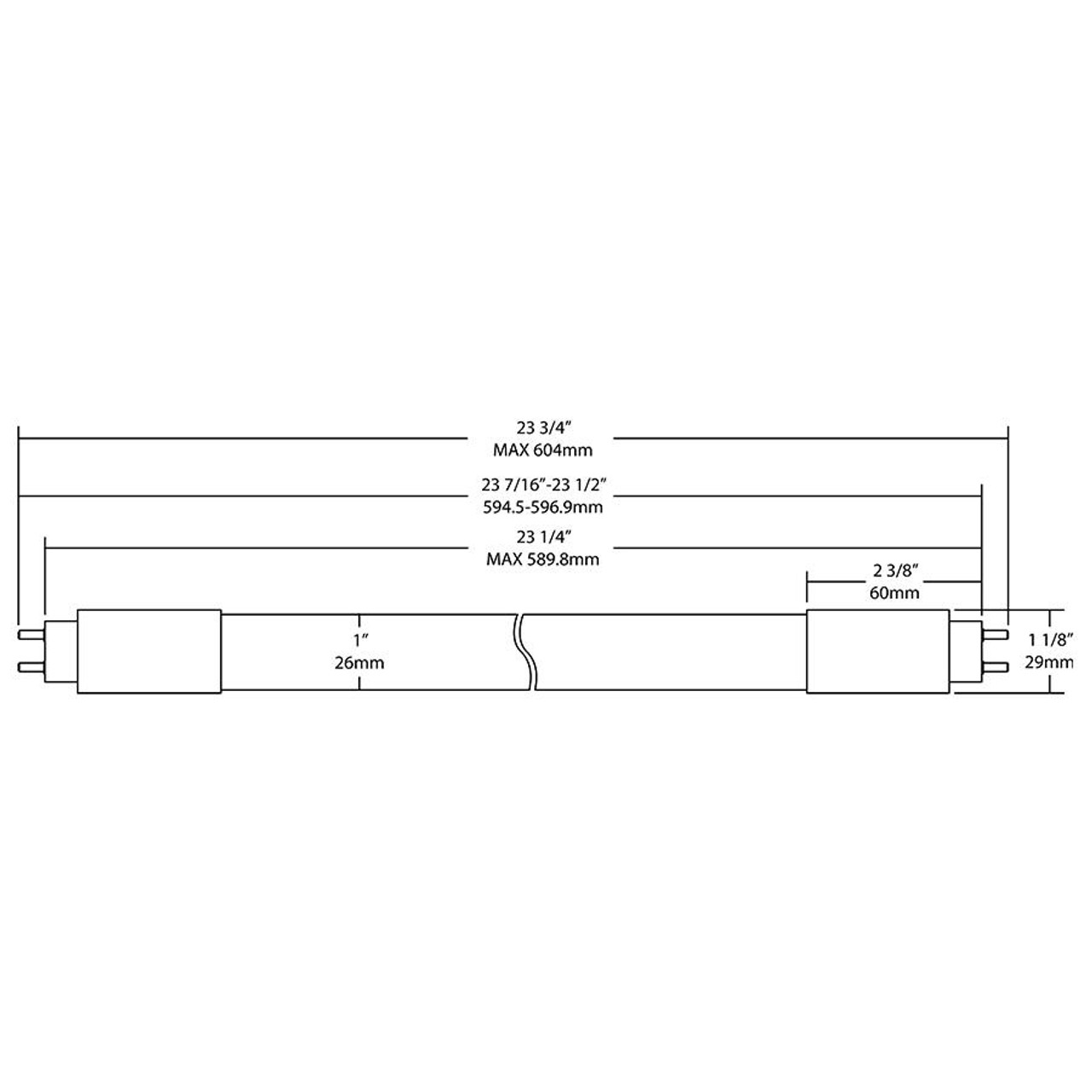 T8-9-24GC-835-HYB Linear Tubes 1425 Lumens T8 9W 2 Feet Glass Coated 80CRI 3500K