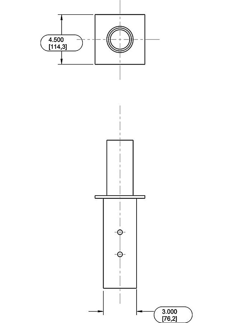 BAD4 Poles Pole Adaptor For 2 3/8 Inches Tenon To 4 Inches Square