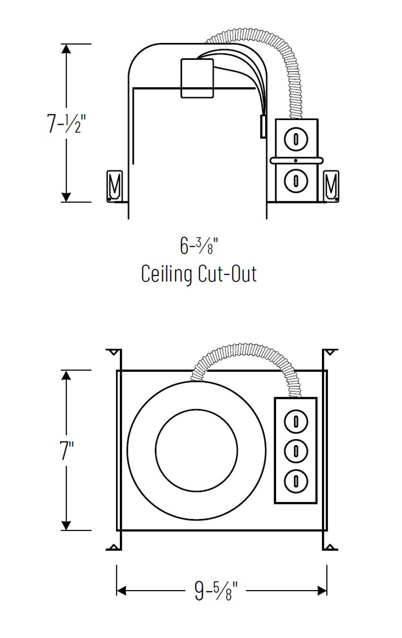 NHIC-17QNBAT 6" Line Voltage IC AT New Construction Housing No Bracket Line Drawing