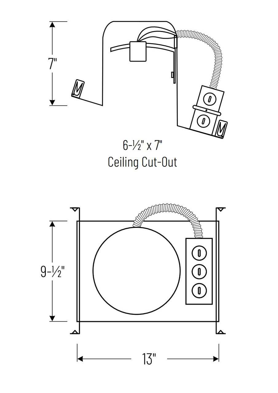 NHIC-926QAT 6" Line Voltage IC AT Sloped Ceiling New Construction Housing Line Drawing