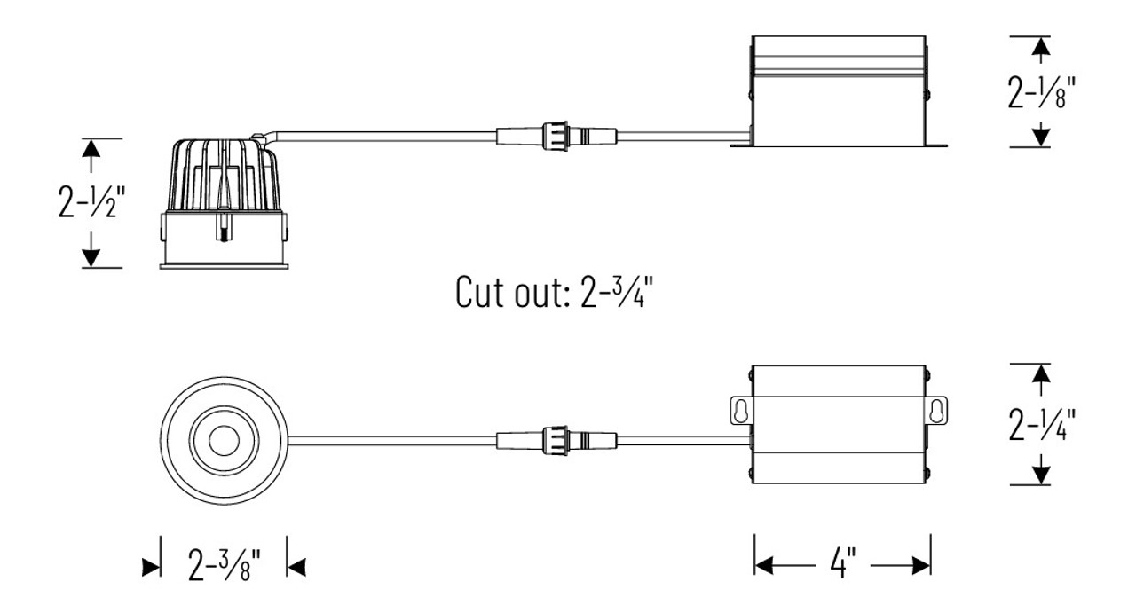NM2-2RTLDC6040MPW 2" M2 Round Trimless LED Downlight 750LM / 8W 4000K Matte Powder Line Drawing NM2-2RTLDC6040MPW 2" M2 Round Trimless LED Downlight 750LM / 8W 4000K Matte Powder Line Drawing