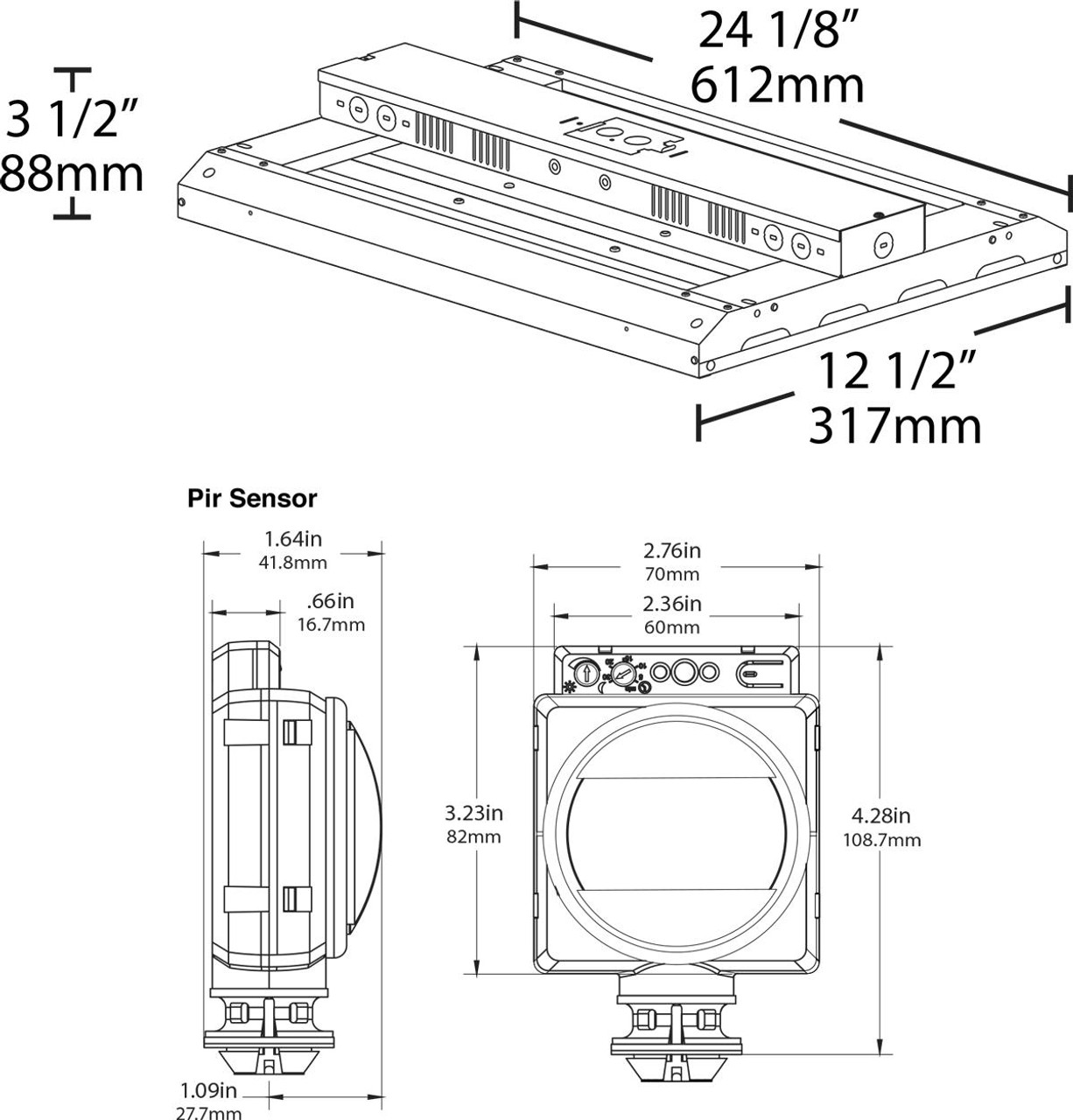 ARBAY2-160/PIR/E2/8CPT2 Aerobay 2FT 160W 5000K 277V Passive Infrared Sensor Battery 8FT
