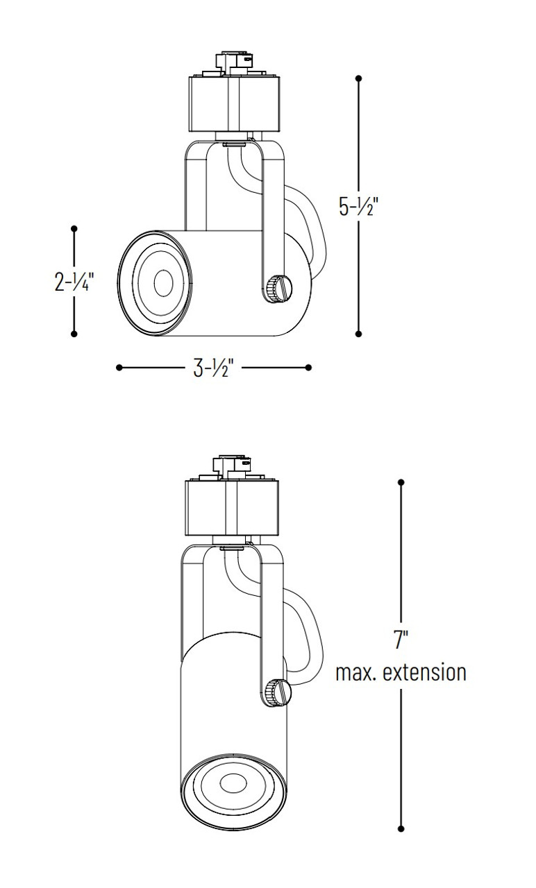 NTE-860L9CDM10W May LED Track Head 650LM 10W Comfort Dim 90+ CRI Medium Flood Line Drawing