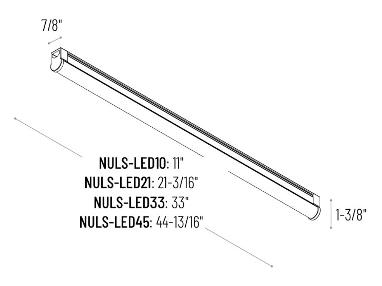 NULS-LED3340W 33" LED Linear Undercabinet 4000K White Line Drawing NULS-LED3340W 33" LED Linear Undercabinet 4000K White Line Drawing