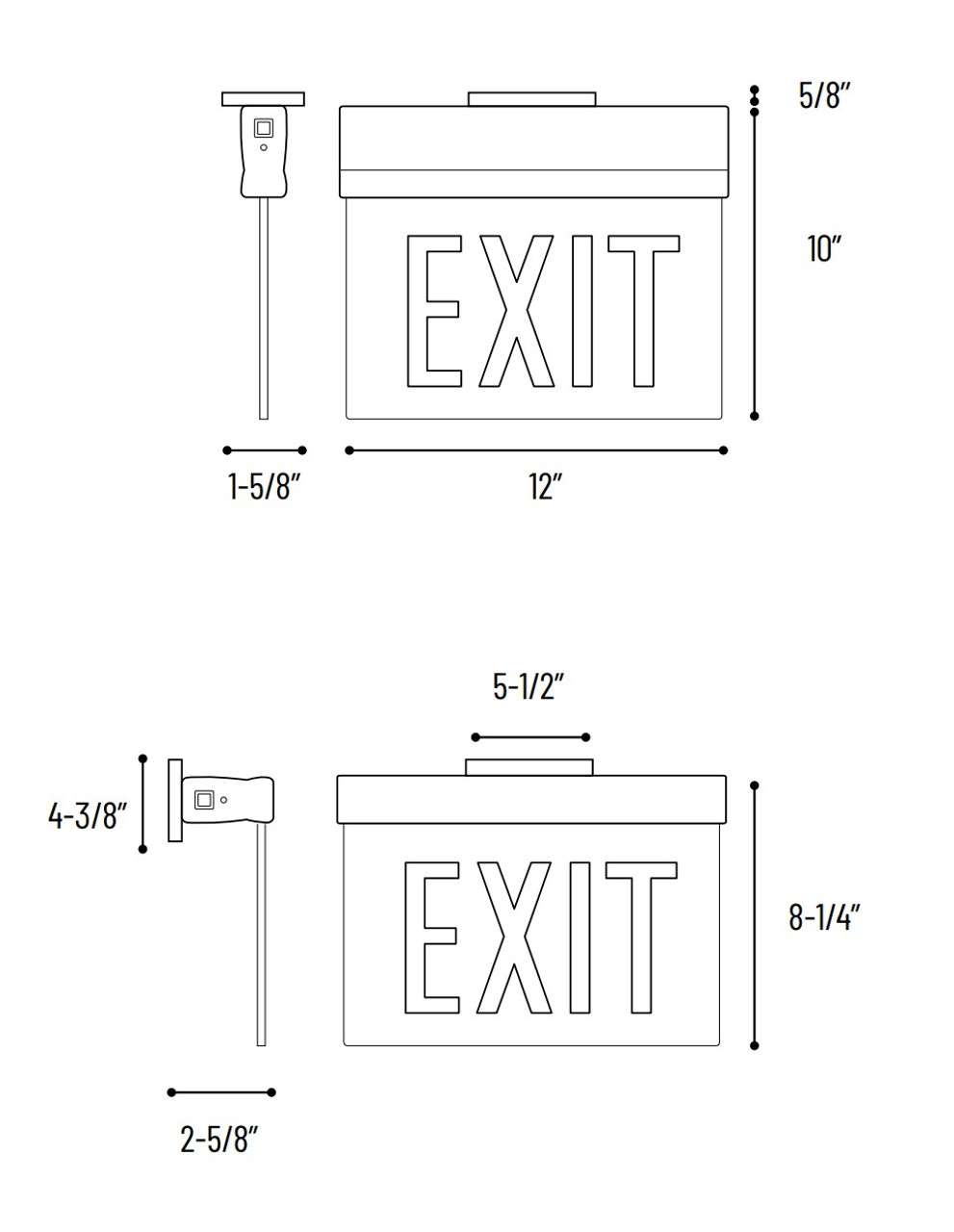 NX-810-LEDGCA Surface Adjustable LED Edge-lit Exit Sign AC Only 6" Green Letters Line Drawing