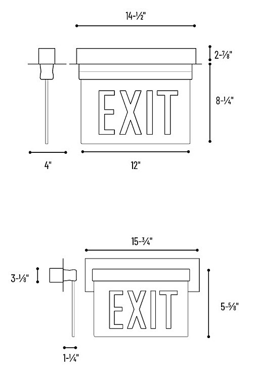 NX-815-LEDRMA Recessed Adjustable LED Edge-lit Exit Sign Battery Backup 6"