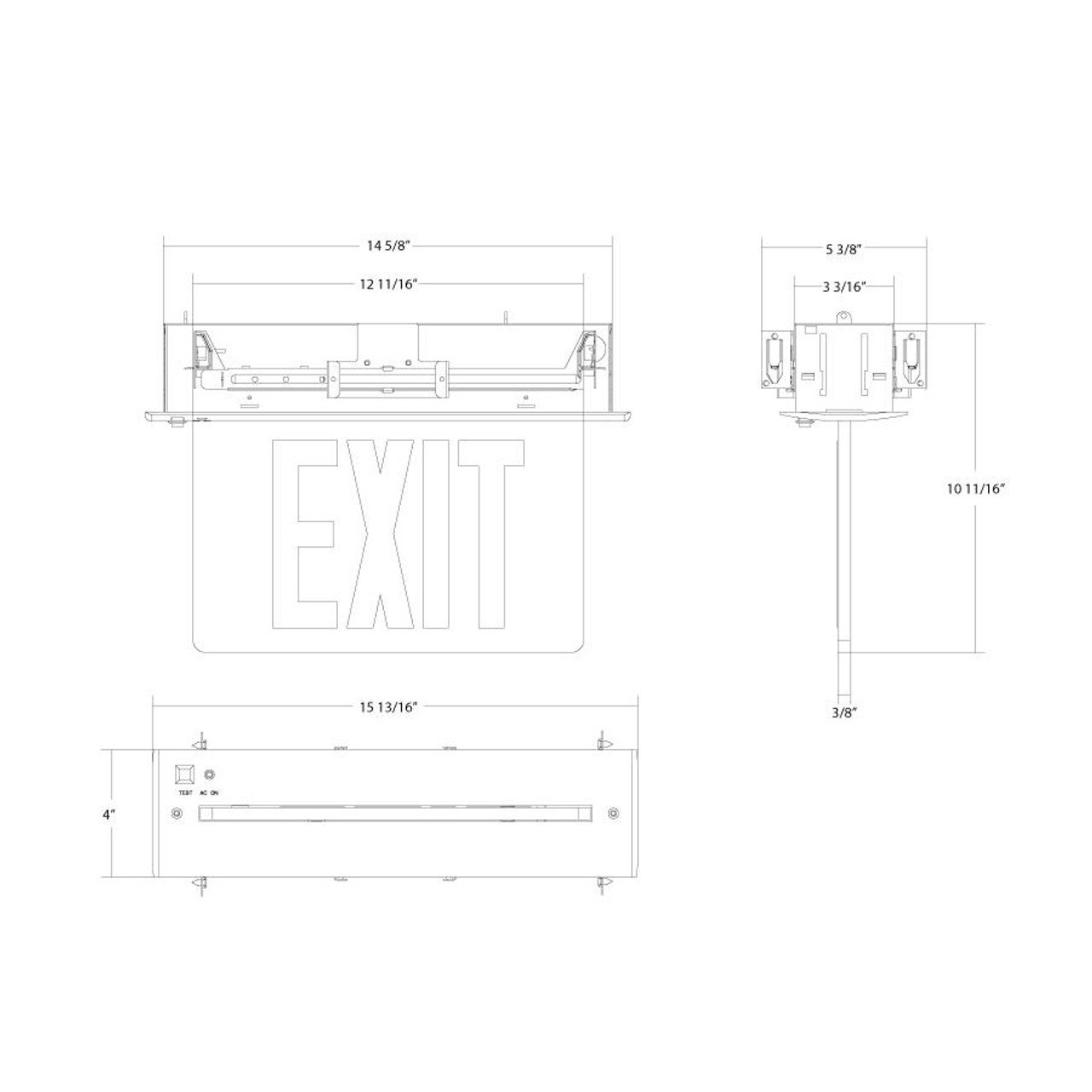 EXITEDGEREMPE  Recessed Edge-lit Exit Sign Unv Faces Red Letters Mirror Panel