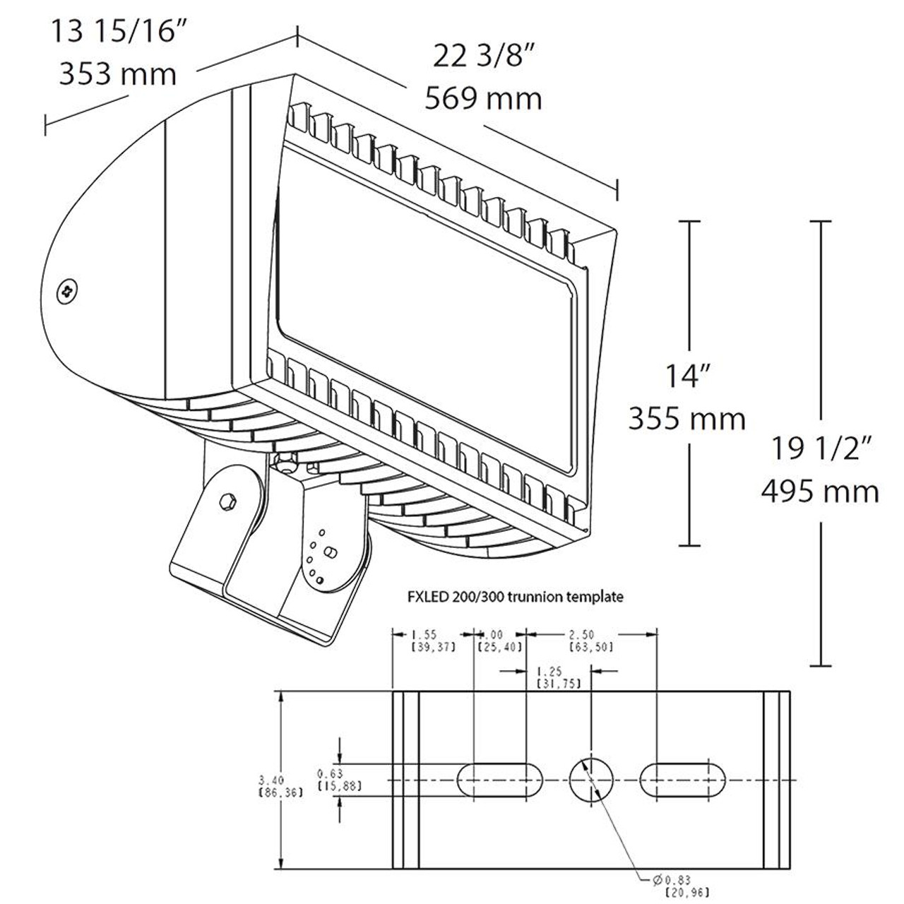 FXLED200TB33PCT  Flood 28998 Lumens Fxled 200W Cool LED 3HX3V Trunnion 120V-277V