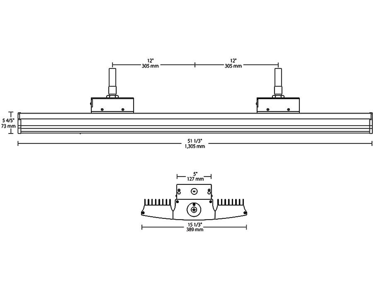 RAILP400YNWD10  High Bay 51824 Lumens Rail Pendant Mount 52 Inches 400W 3500K