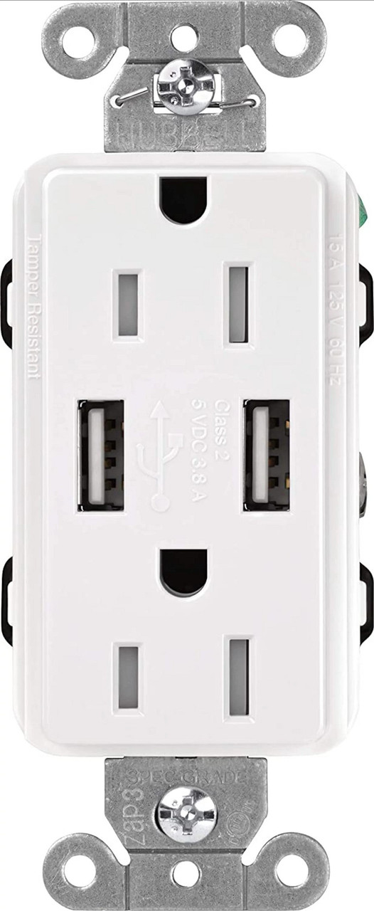 CAR-15-UBTR-WH  Lutron Claro Usb Type A 2.0 Duplex Receptacle, 15 Amp, White