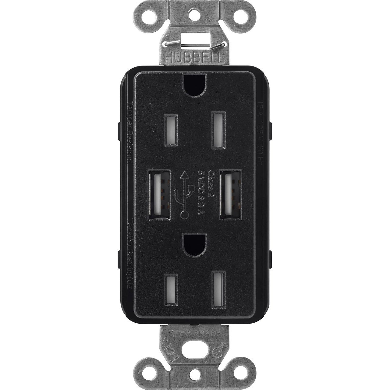 SCR-15-UBTR-MN  Lutron Claro Usb Type A 2.0 Duplex Receptacle, 15 Amp, Midnight