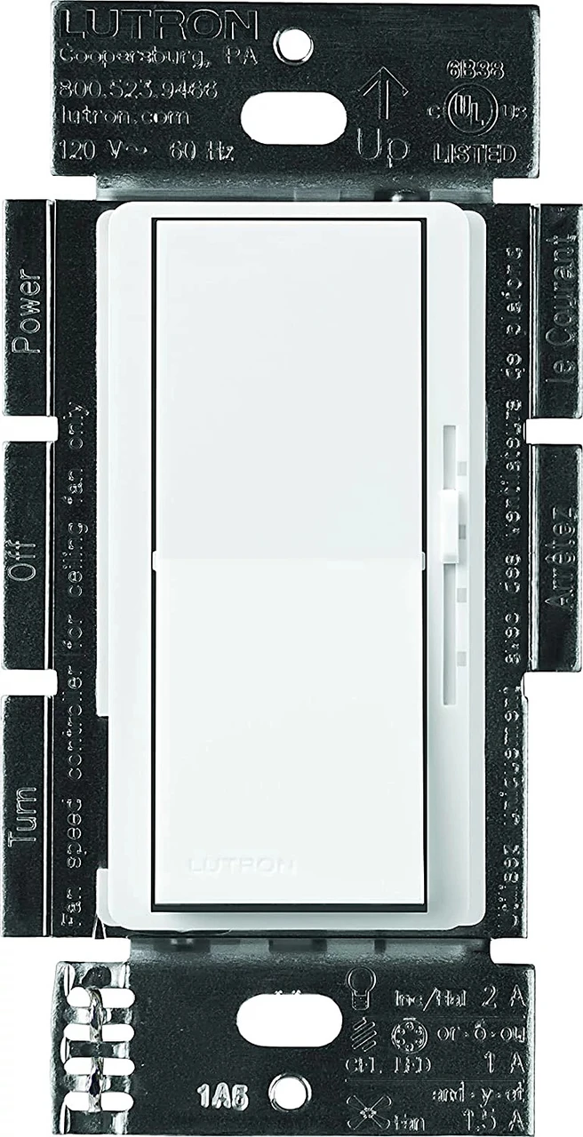 DVFSQ-LFH-WH  Lutron Diva 3-SPEED Fan Control And Light Switch, SINGLE-POLE/3-WAY