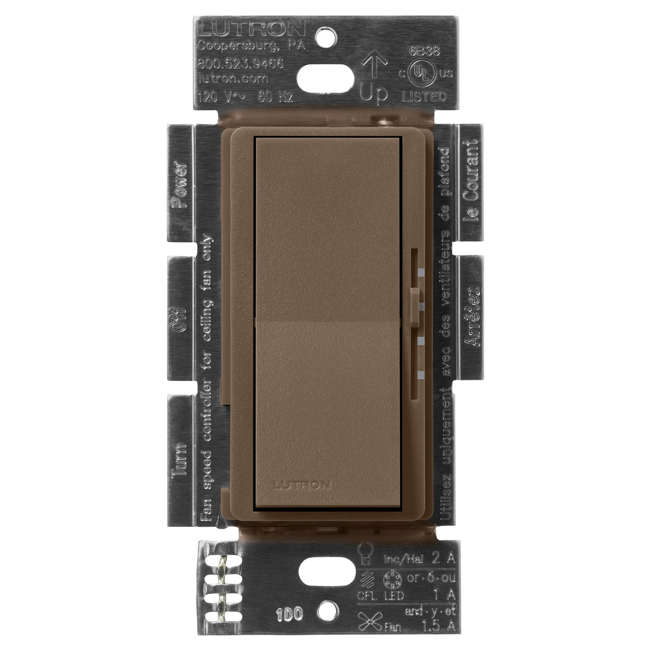 DVSCFSQ-LF-EP  Lutron Diva 3-SPEED Fan Control And Light Switch, SINGLE-POLE/3-WAY