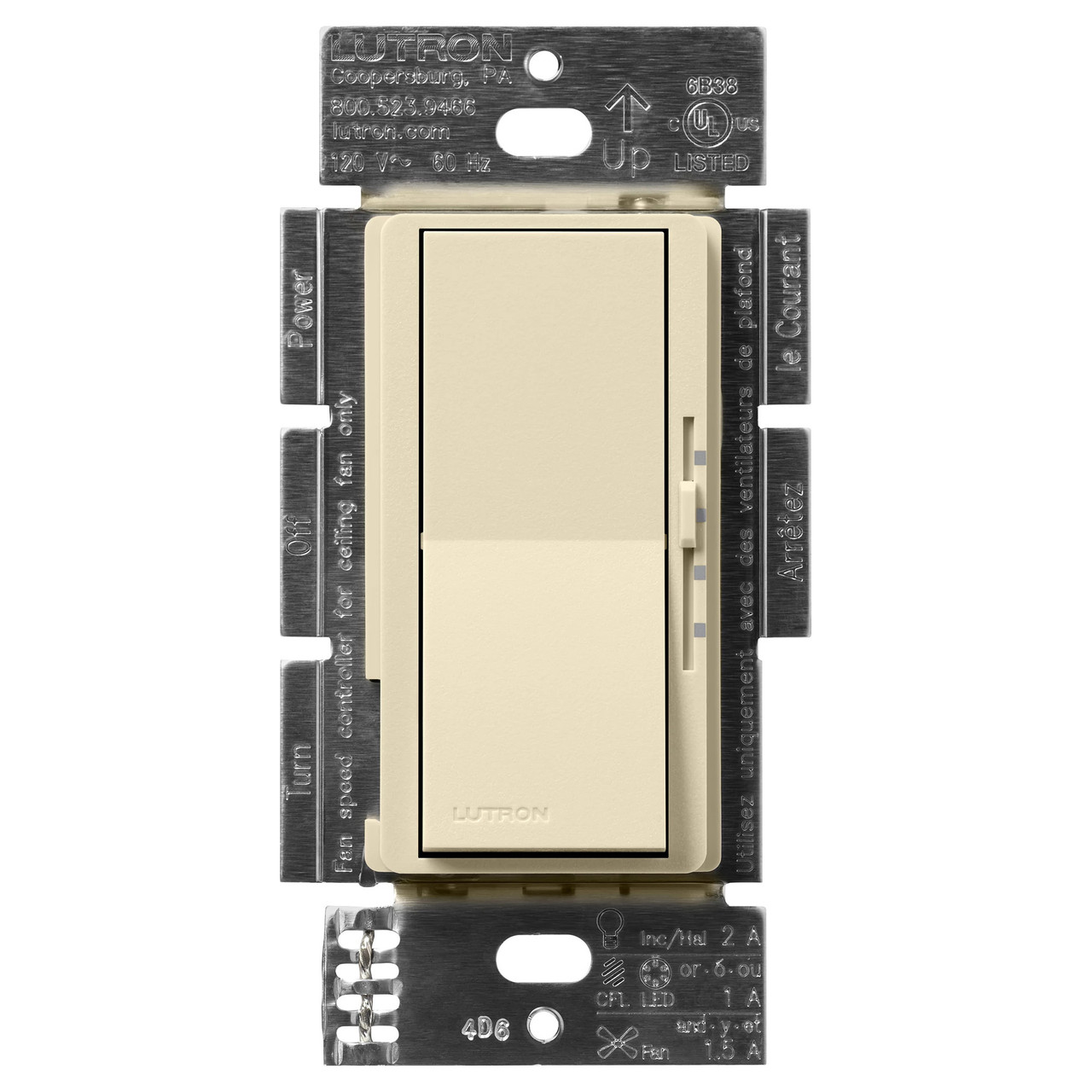 DVSCFSQ-LF-SD  Lutron Diva 3-SPEED Fan Control And Light Switch, SINGLE-POLE/3-WAY