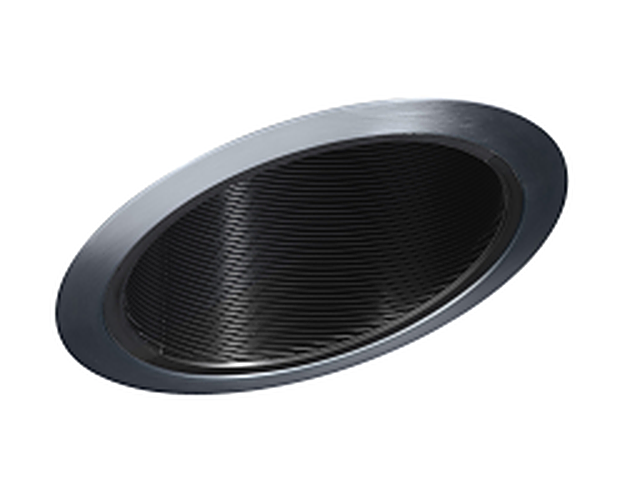 614B-SC  6" Line Voltage, Fluorescent, Slope Ceiling Baffle Downlight Trim, Black Baffle, Satin Chrome Trim