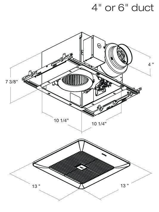 FV-0511VKS2 WhisperGreen® SelectFan with ECM Motor and Pick-A-Flow Line Drawing