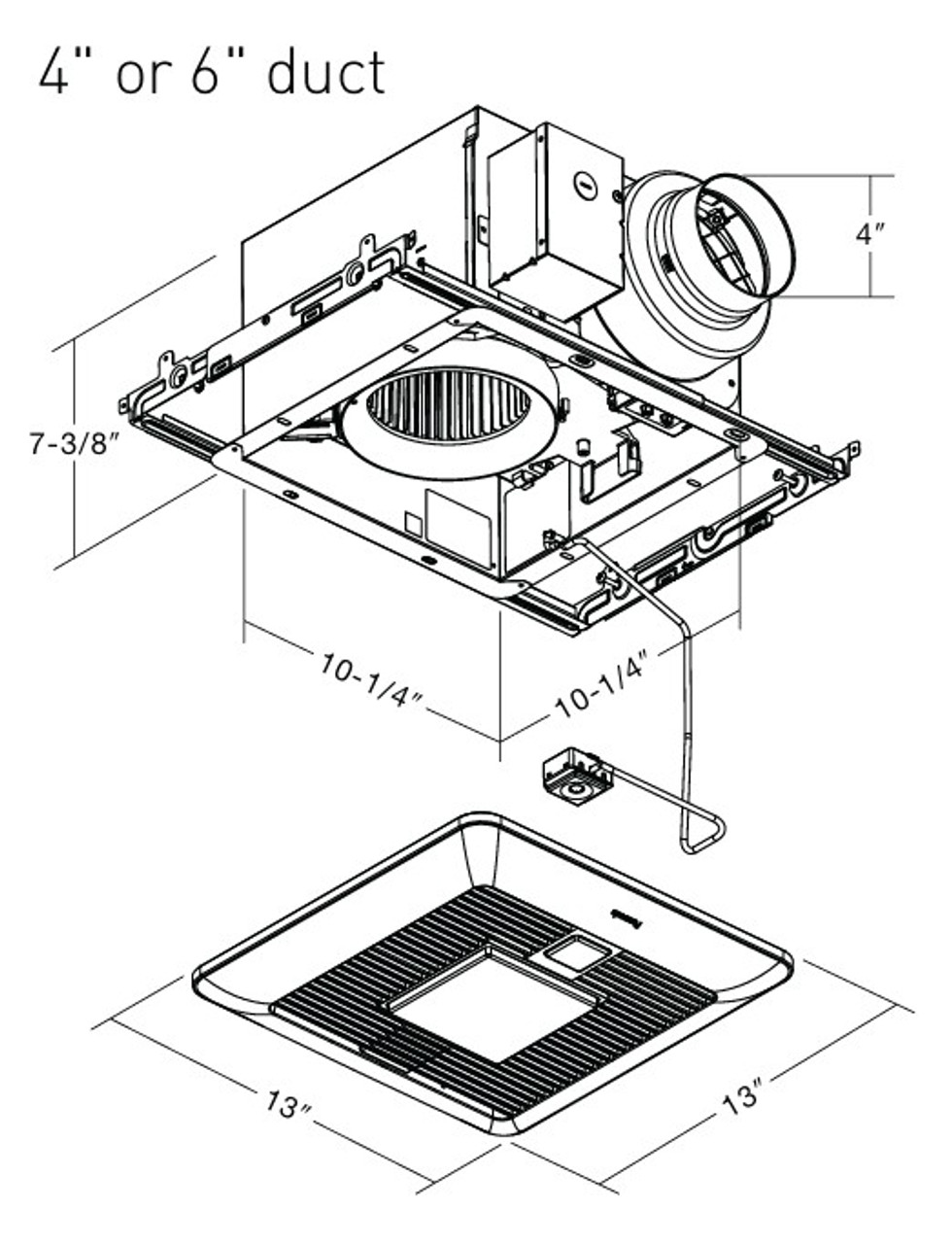 FV-0511VQCL1 WhisperSense® DCFan/LED light with ECM Motor and Pick-A-Flow Line Drawing