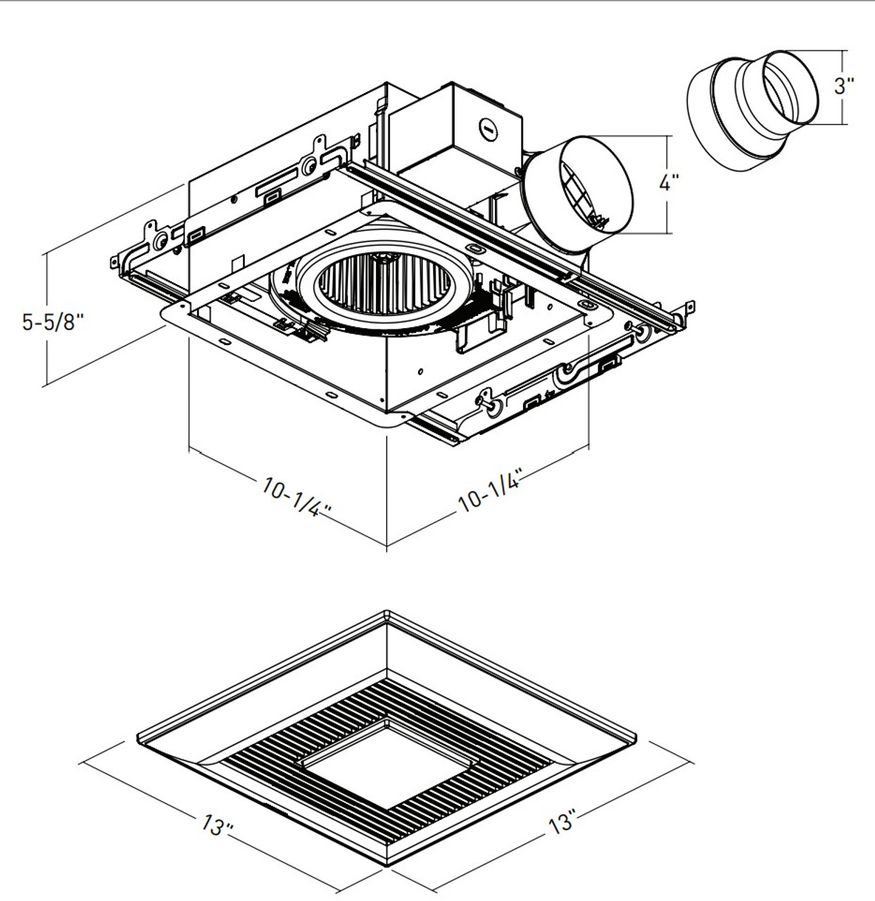 FV-0511VFL1 WhisperFit® DCRemodeling fan/LED light with Pick-A-Flow Line Drawing
