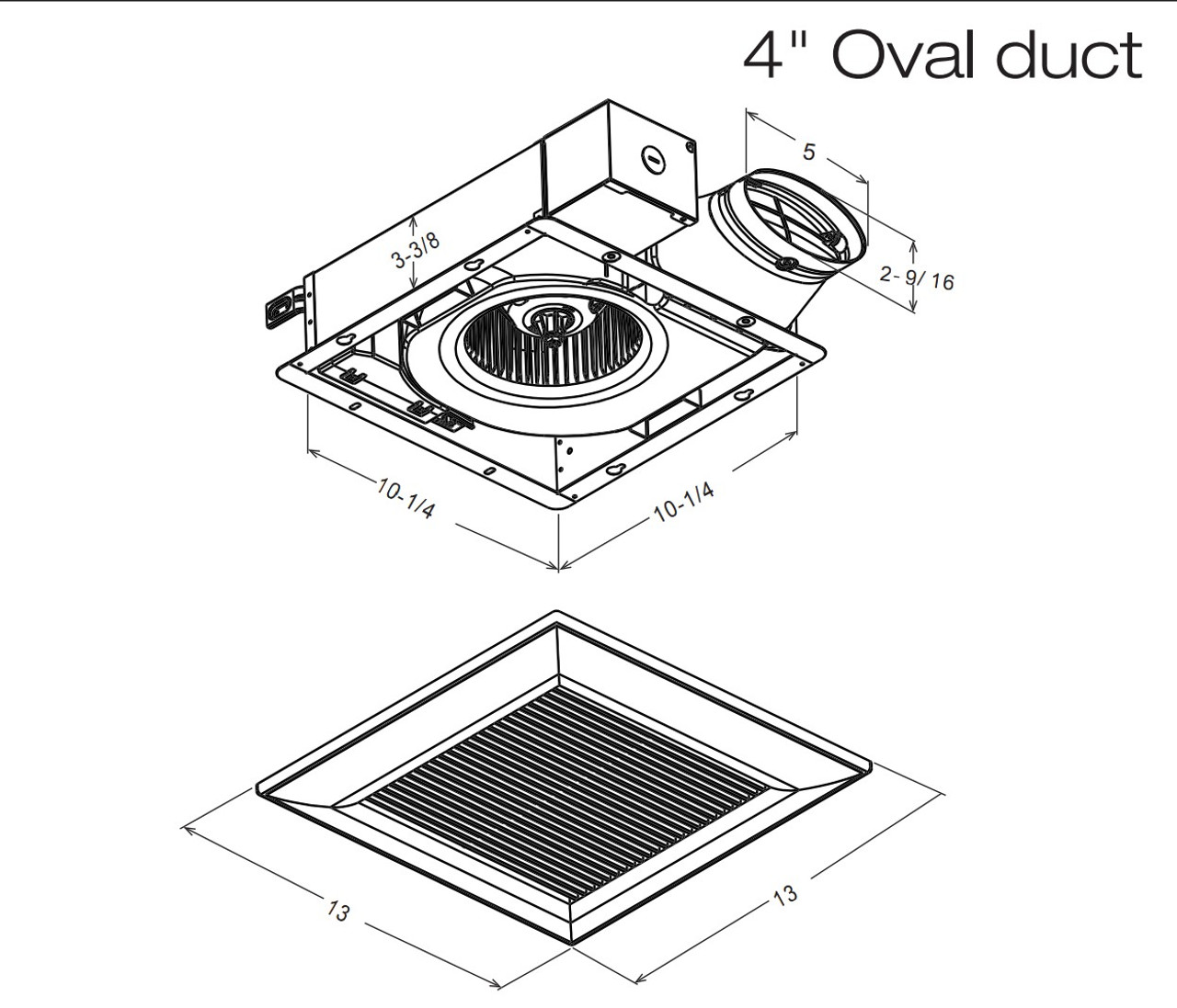 FV-0510VS1 WhisperValue® DCFan with ECM motor and Pick-A-Flow Line Drawing