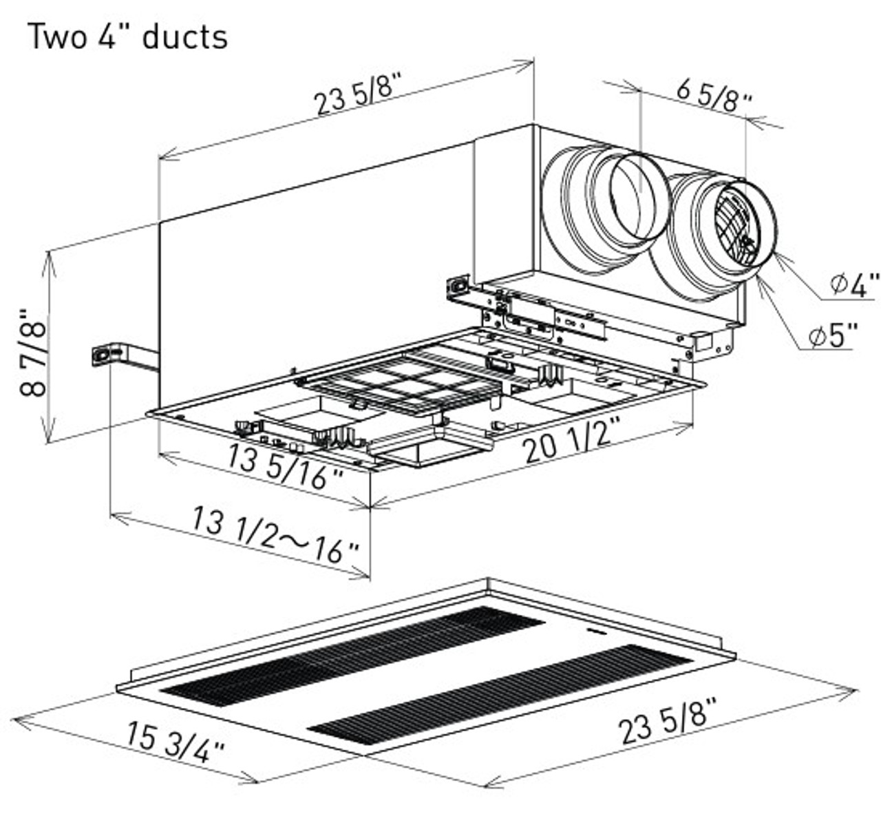 FV-06VE1 WhisperComfort® 60 Energy Recovery Ventilator (ERV) Line Drawing