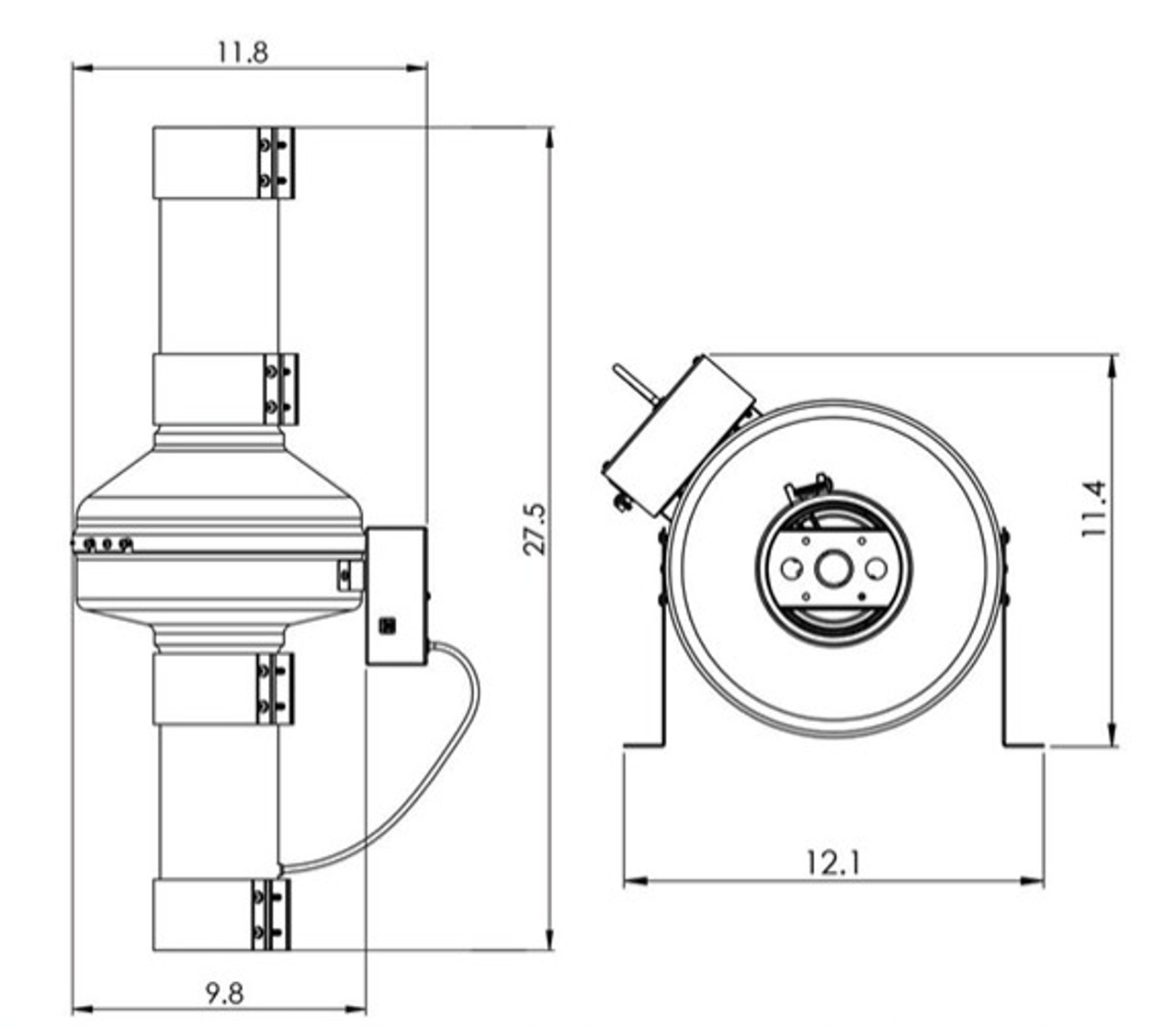 VTX-DEDPV Atmosphere Inline FansDryer Power Ventilator integrated pressure Line Drawing
