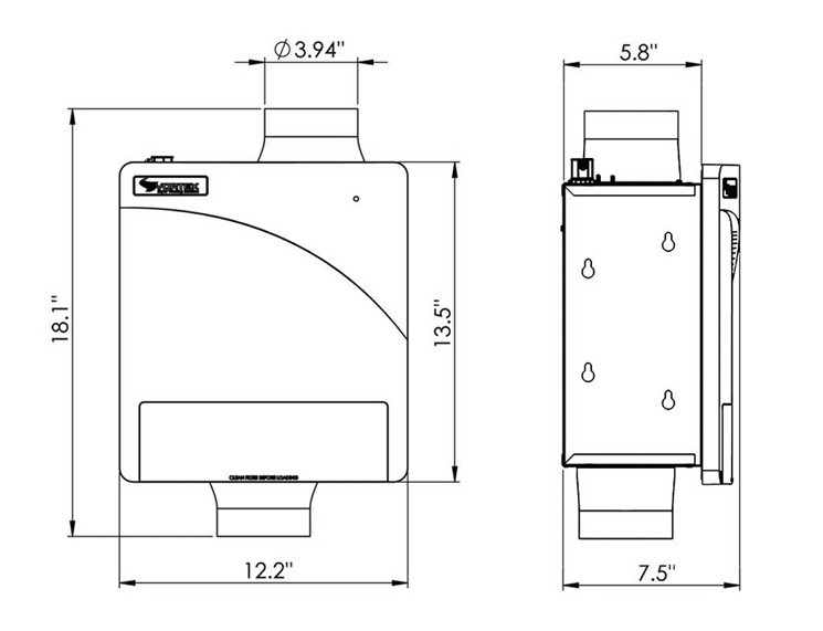 DBF-DEDPV Atmosphere Inline FansDryer Power Ventilator  Line Drawing