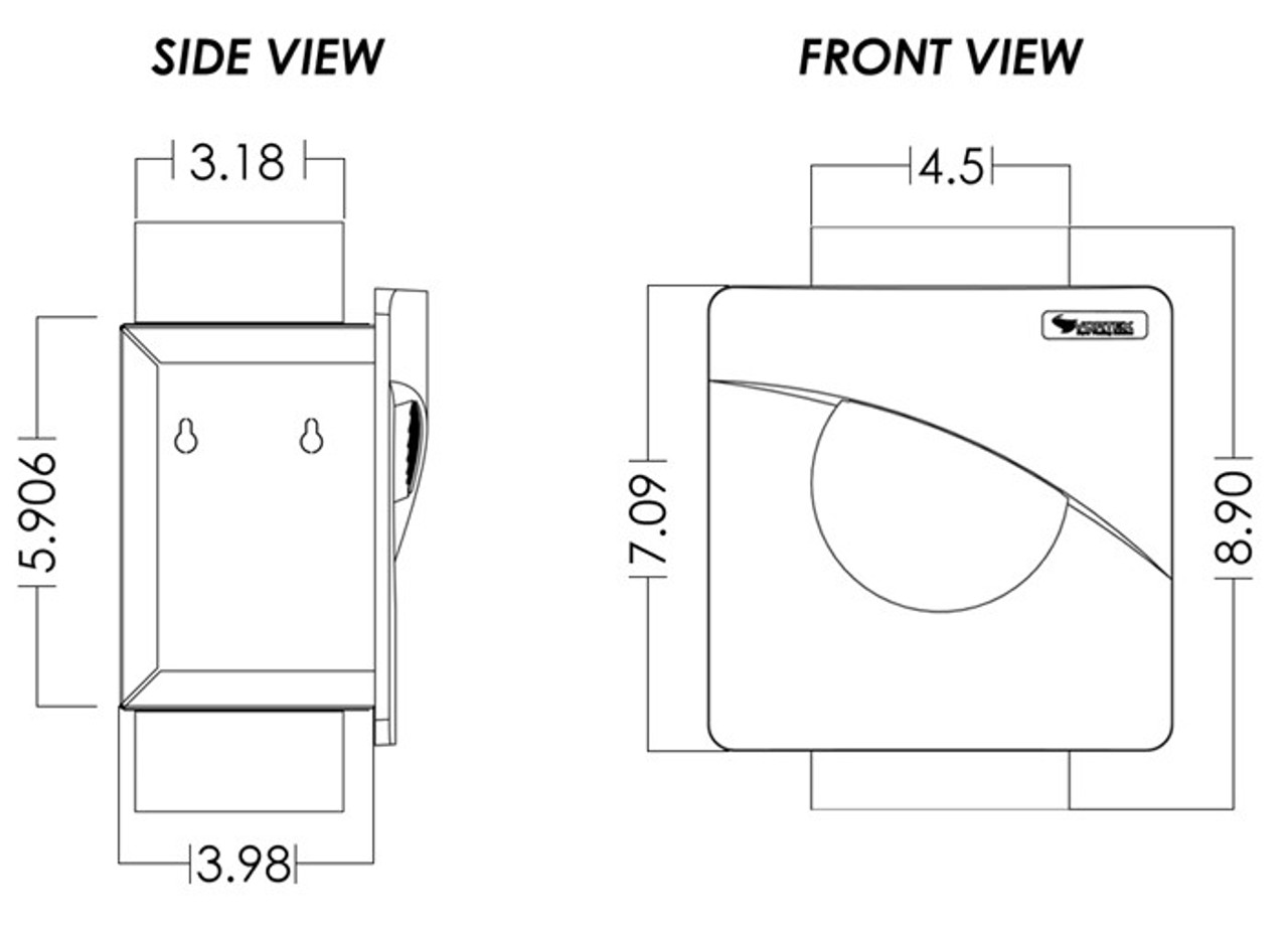 LT4S Atmosphere Inline Fans 4'' Lint Trap for 4'' wall depth installation Line Drawing