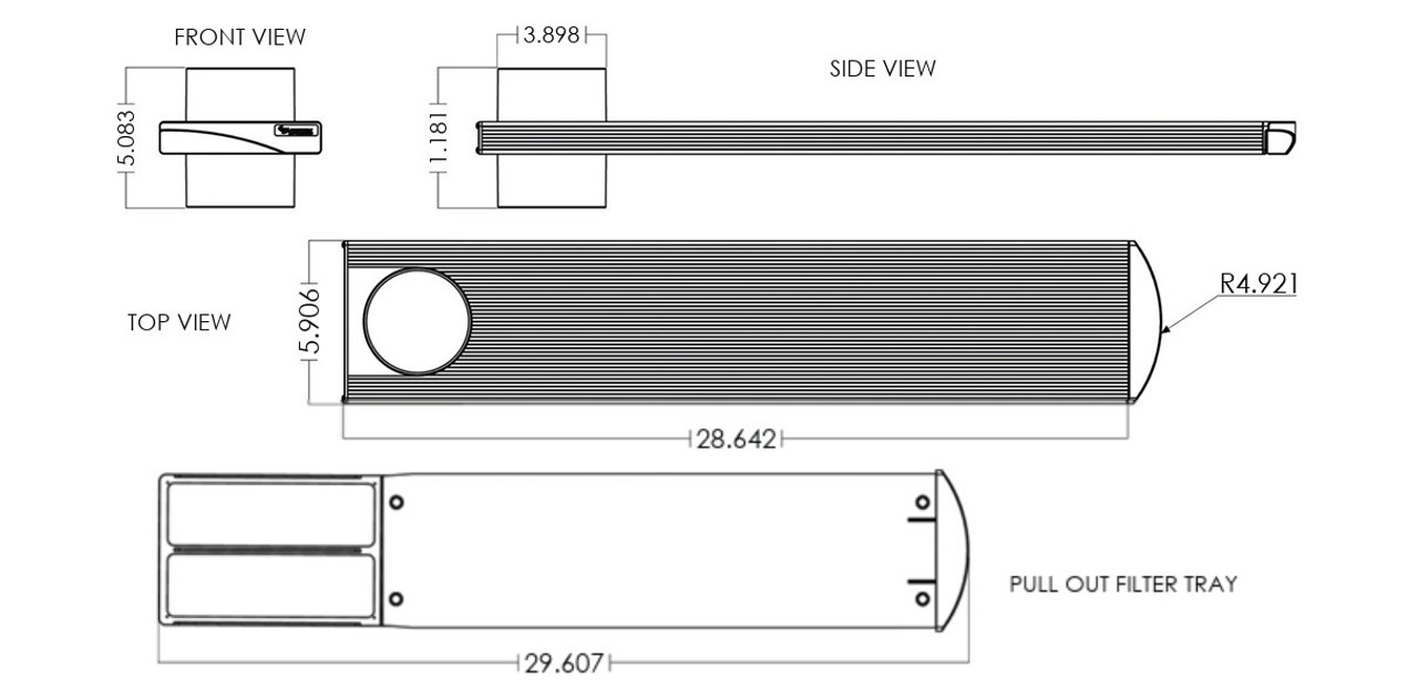 SLT Atmosphere Inline FansSlim Lint Trap for stackable dryer installation Line Drawing