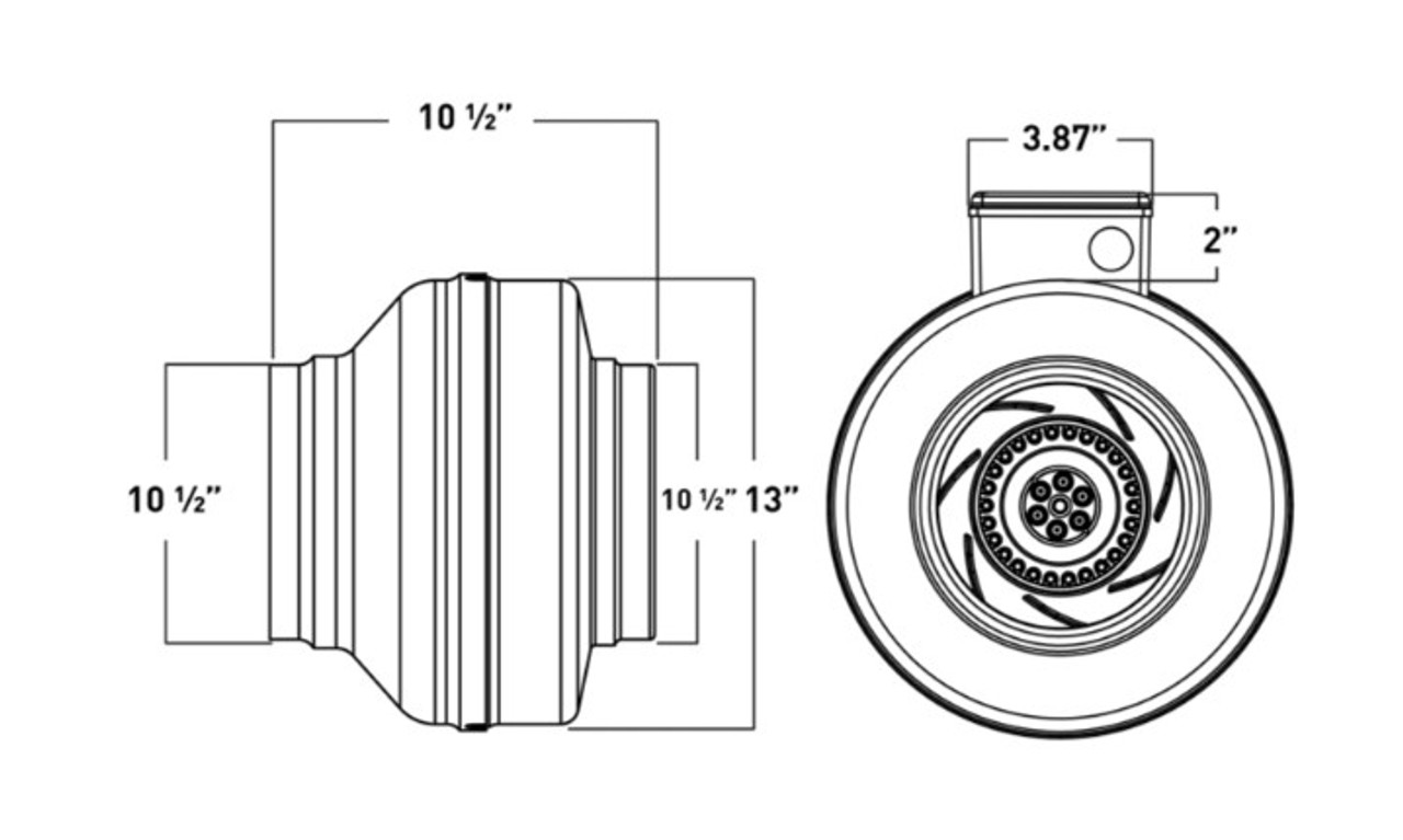 VTX1000 Atmosphere Inline Fans 10" BlowerFan-Centrifugal Line Drawing