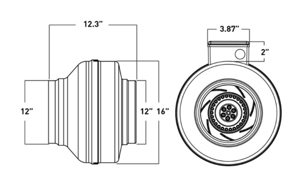 VTX1200 Atmosphere Inline Fans 12" BlowerFan-Centrifugal Line Drawing