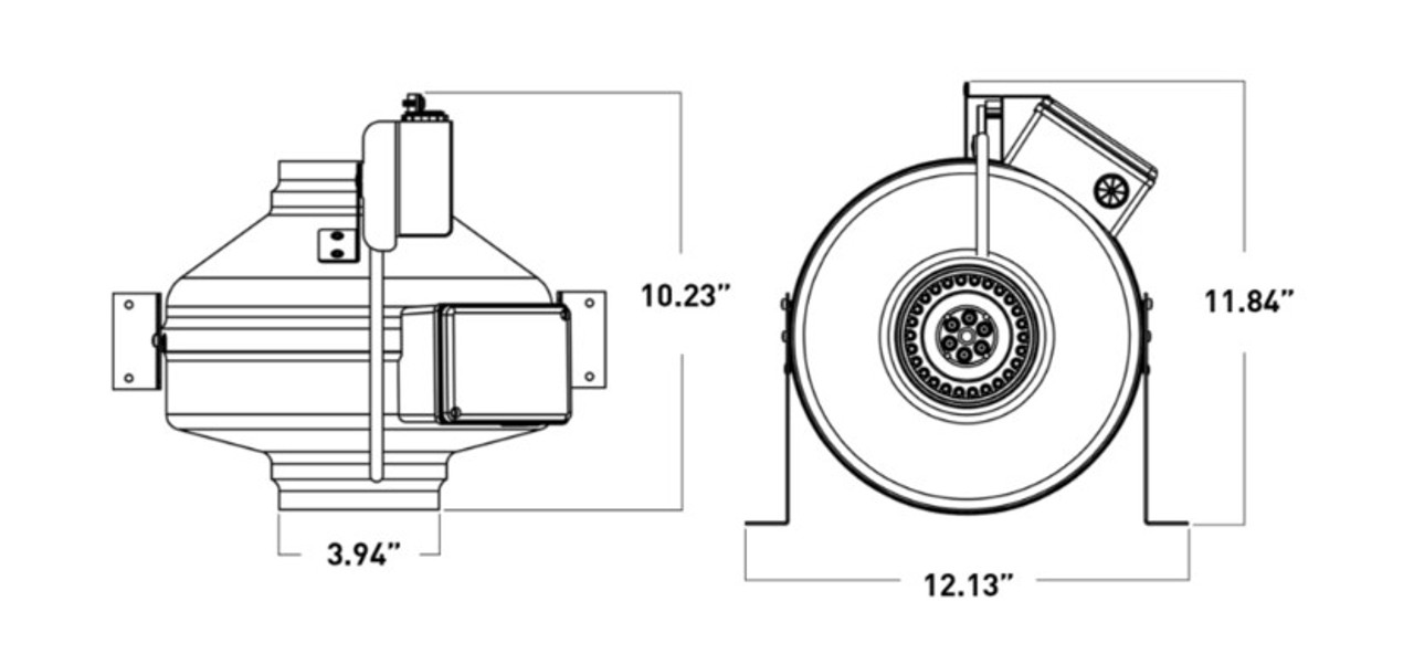 VTX400P Atmosphere Inline Fans 4" Blower Fan - Centrifugal - Integrated Line Drawing