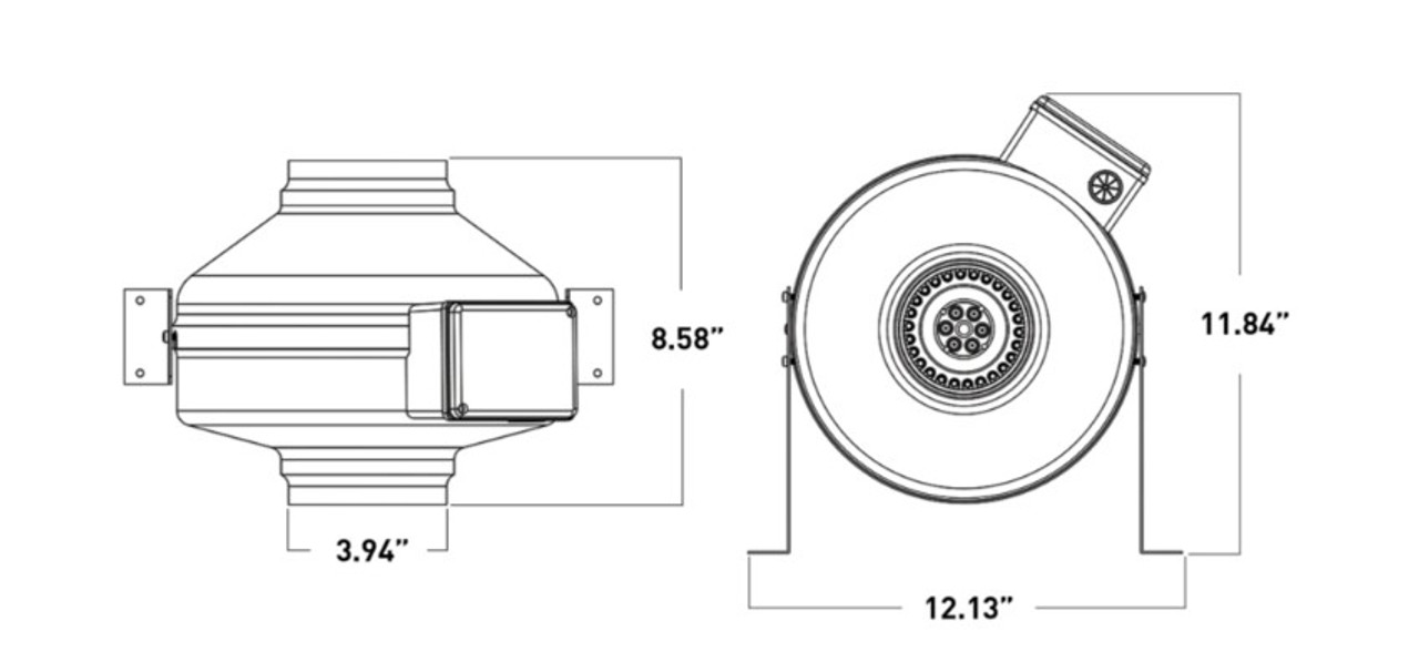 VTX400C Atmosphere Inline Fans 4"  Blower Fan - Centrifugal - Integrated Line Drawing