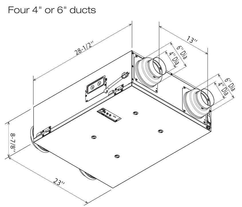 FV-10VE1 Intelli-Balance 100 Energy Recovery Ventilator (Temperate Climate) Line Drawing