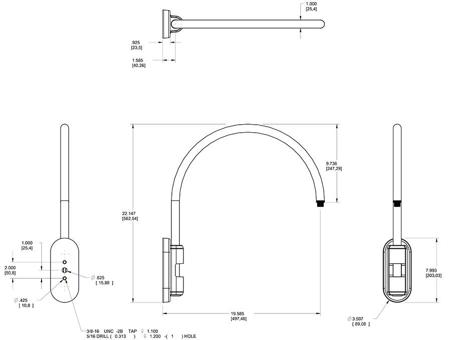GOOSE5BL Decorative Gooseneck STYLE5 Pole 20 Inches High 19 Inches From