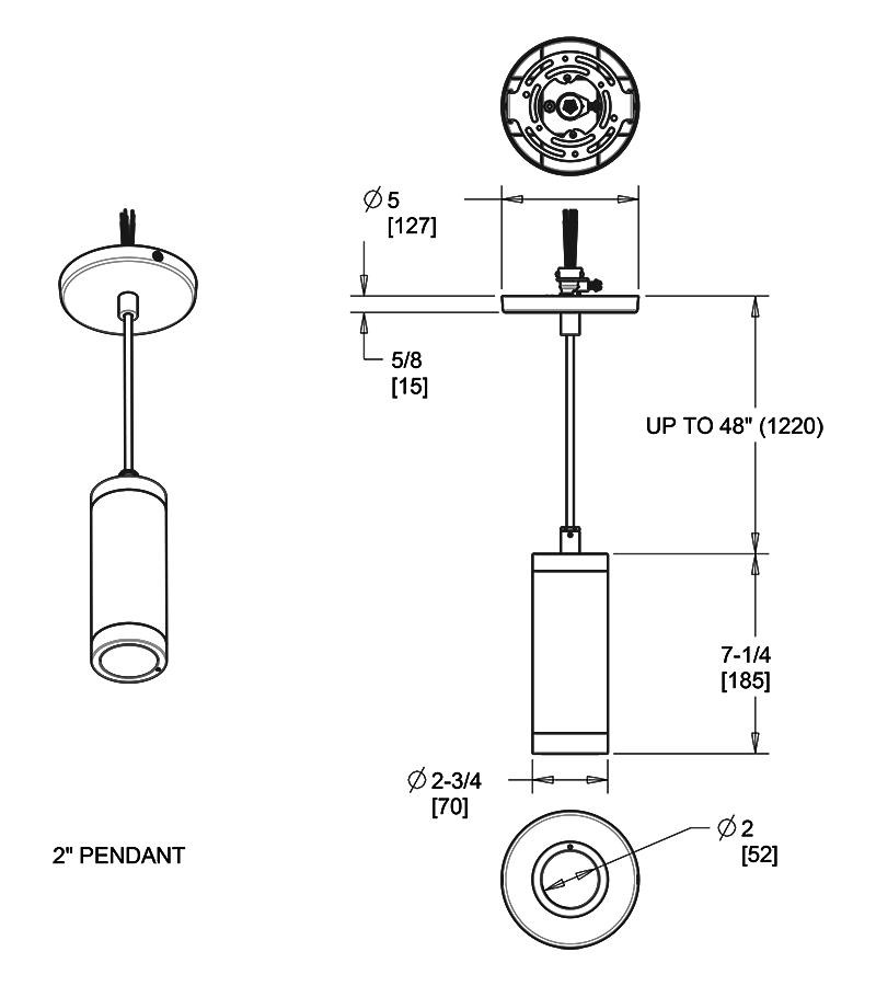 CDLED2PC-10W-WW940-K Cylinders 630 Lumens CDLED 10W 2 Inches With Pendant Cord
