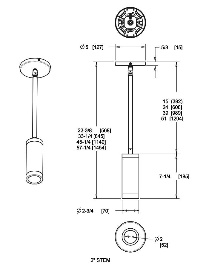 CDLED2PS-10W-20D935-Z Cylinders 740 Lumens CDLED 10W 2 Inches With Pendant Stem 90CRI