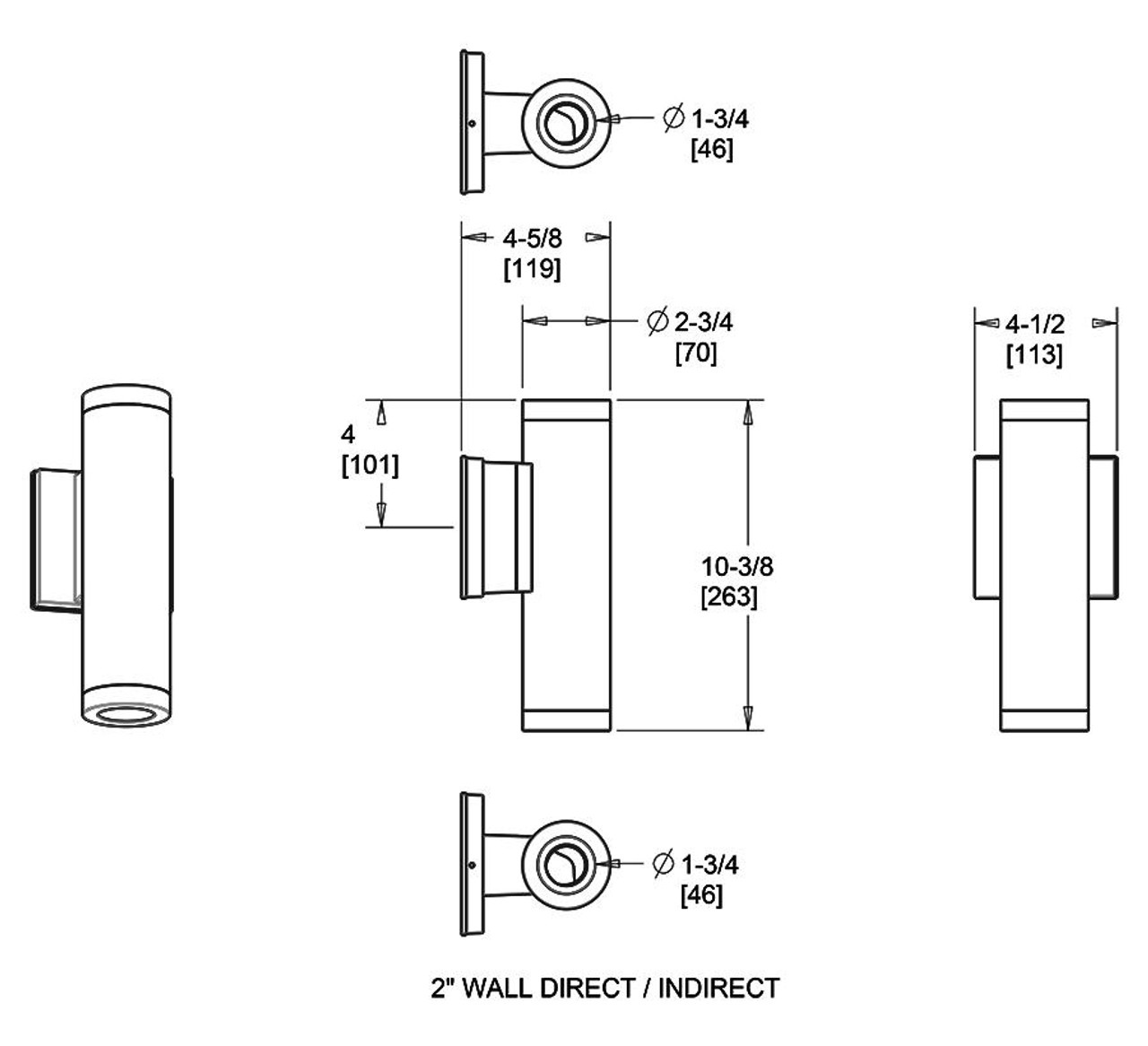 CDLED2W-20W-20D927-K Cylinders 1371 Lumens CDLED 20W 2 Inches Wall Direct/indirect