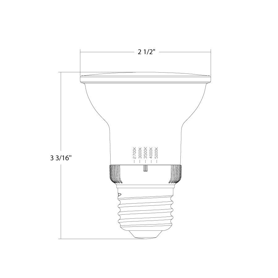 PAR20FA-5.5-9CCT-25D-DIM PAR20 5CCT FA 25D 500LM 50WEQ 120V Dim Line Drawing
