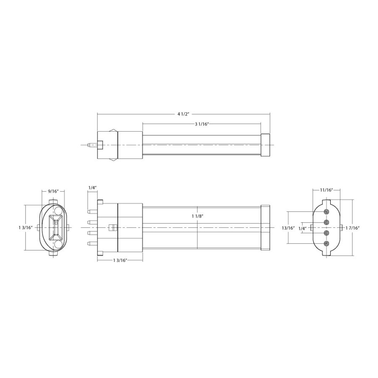 PLS-3.5-H-8FA-BYP-2G7 PLS 3.5W Type B Horizontal 4CCT FA 2G7 Cap Line Drawing