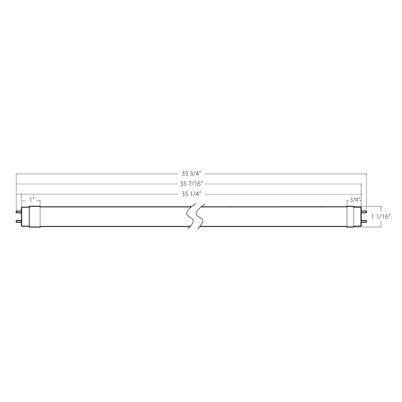 T8-11-36GC-8CCT-HYB T8 3FT Glass 11W 25EQ 1500LM Type A+B SD 80CRI 5CCT 120-277V Line Drawing