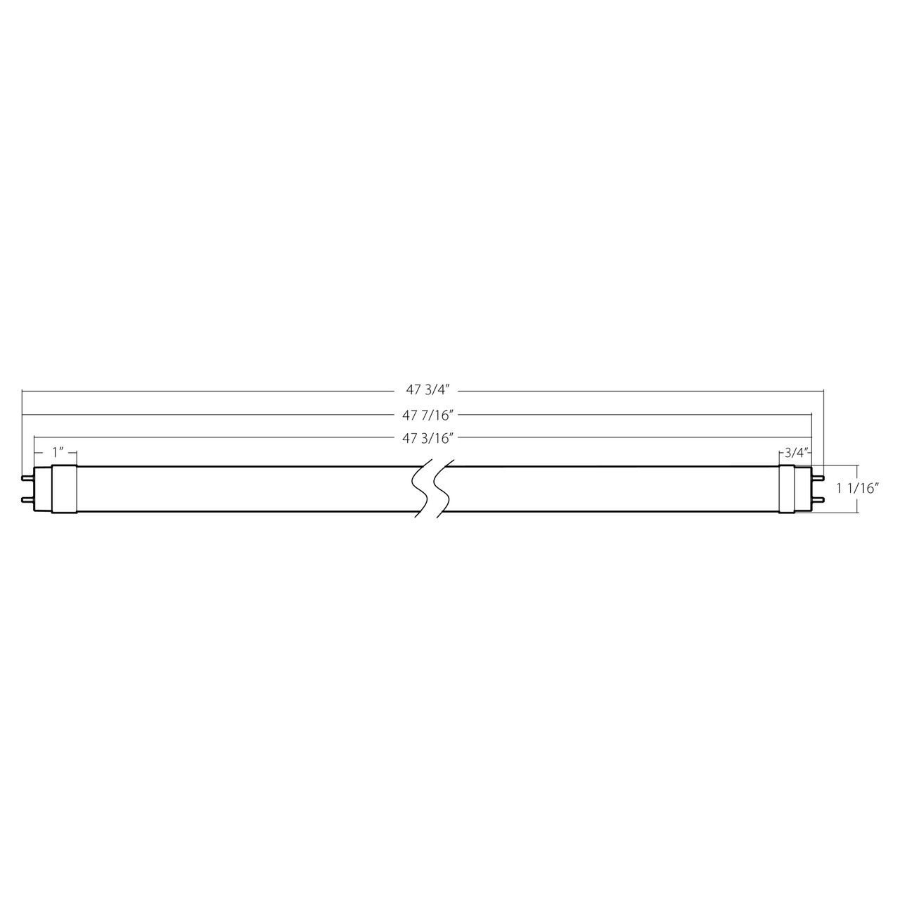T8-15-48GC-8CCT-HYB T8 4FT Glass 15W 32EQ 2150LM Type A+B SD 80CRI 5CCT 120-277V Line Drawing