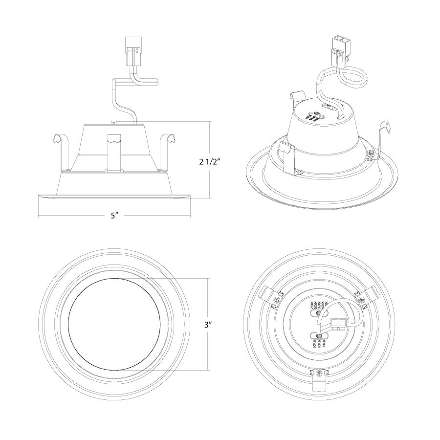 R34X-4 4'' Retrofit 5/6/7W 5CCT 120V Triac/elv Round Wht Smooth Trim Line Drawing