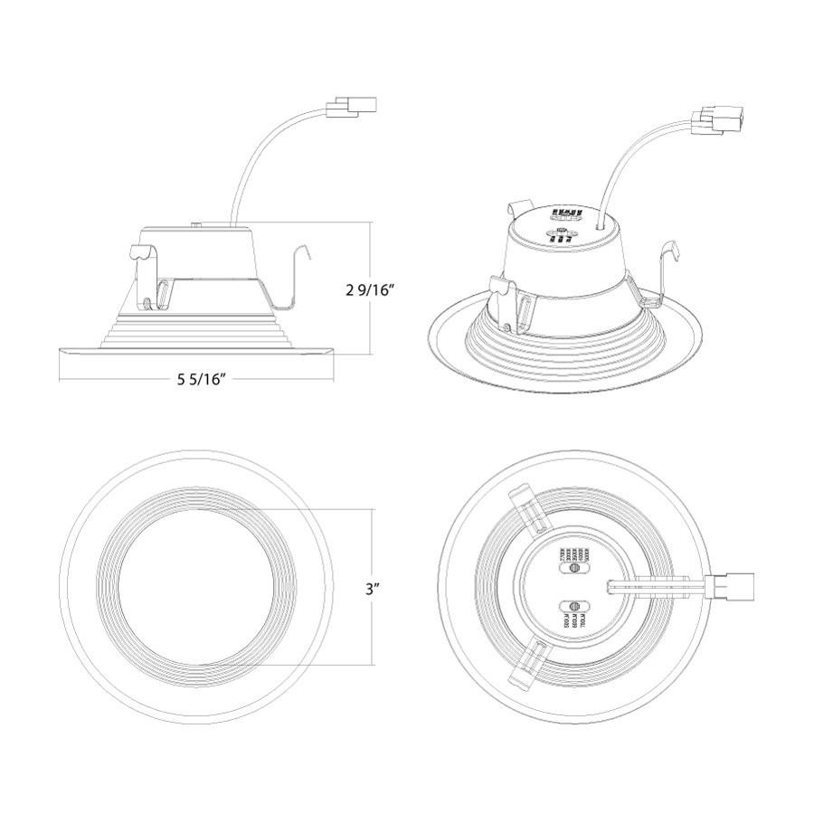 R34X-4B 4'' Retrofit 5/6/7W 5CCT 120V Triac/elv Round Wht Baffle Trim Line Drawing