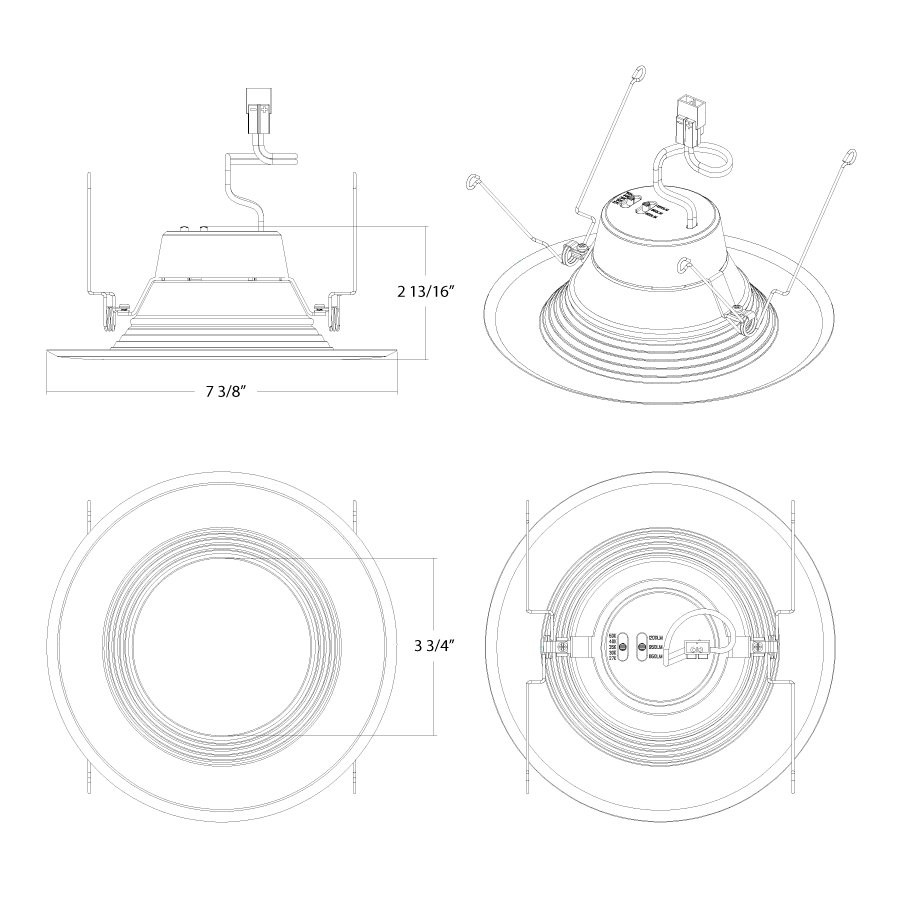 R34X-6B 6'' Retrofit 7.5/11/14W 5CCT 120V Triac/elv Round Wht Baffle Line Drawing
