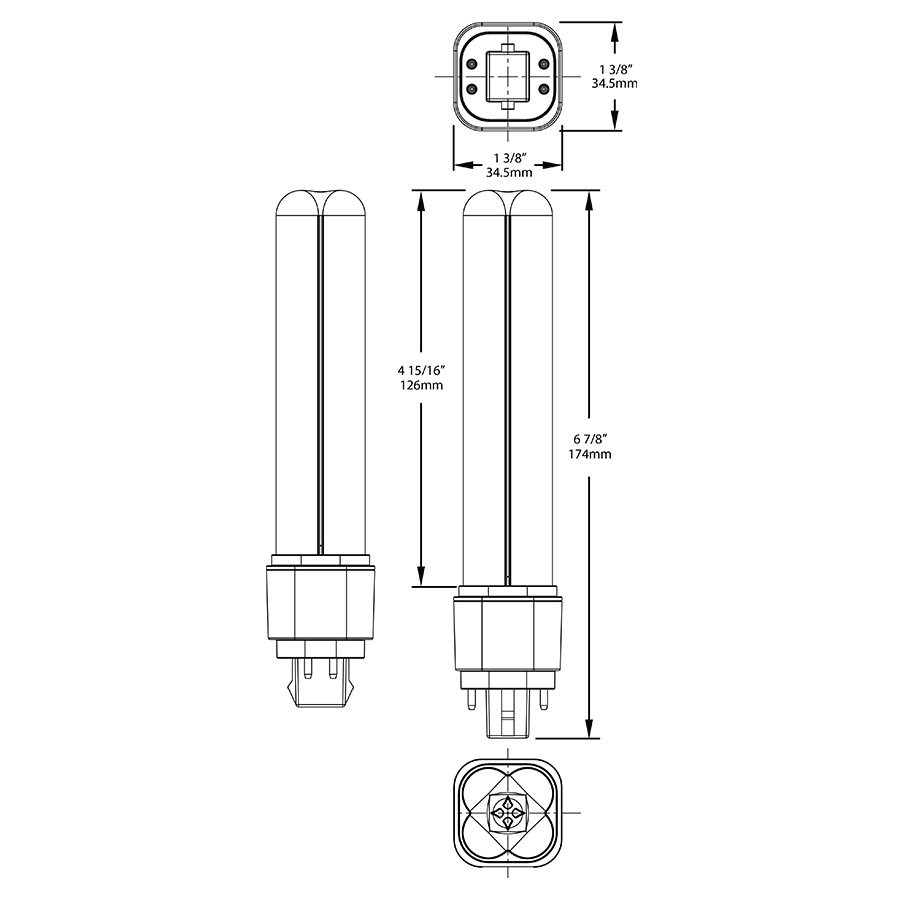 PLC-9.5-O-830-DIR Compacts 1200 LUM Plc 9.5W Omni Directional 80CRI 3000K Ballast Line Drawing
