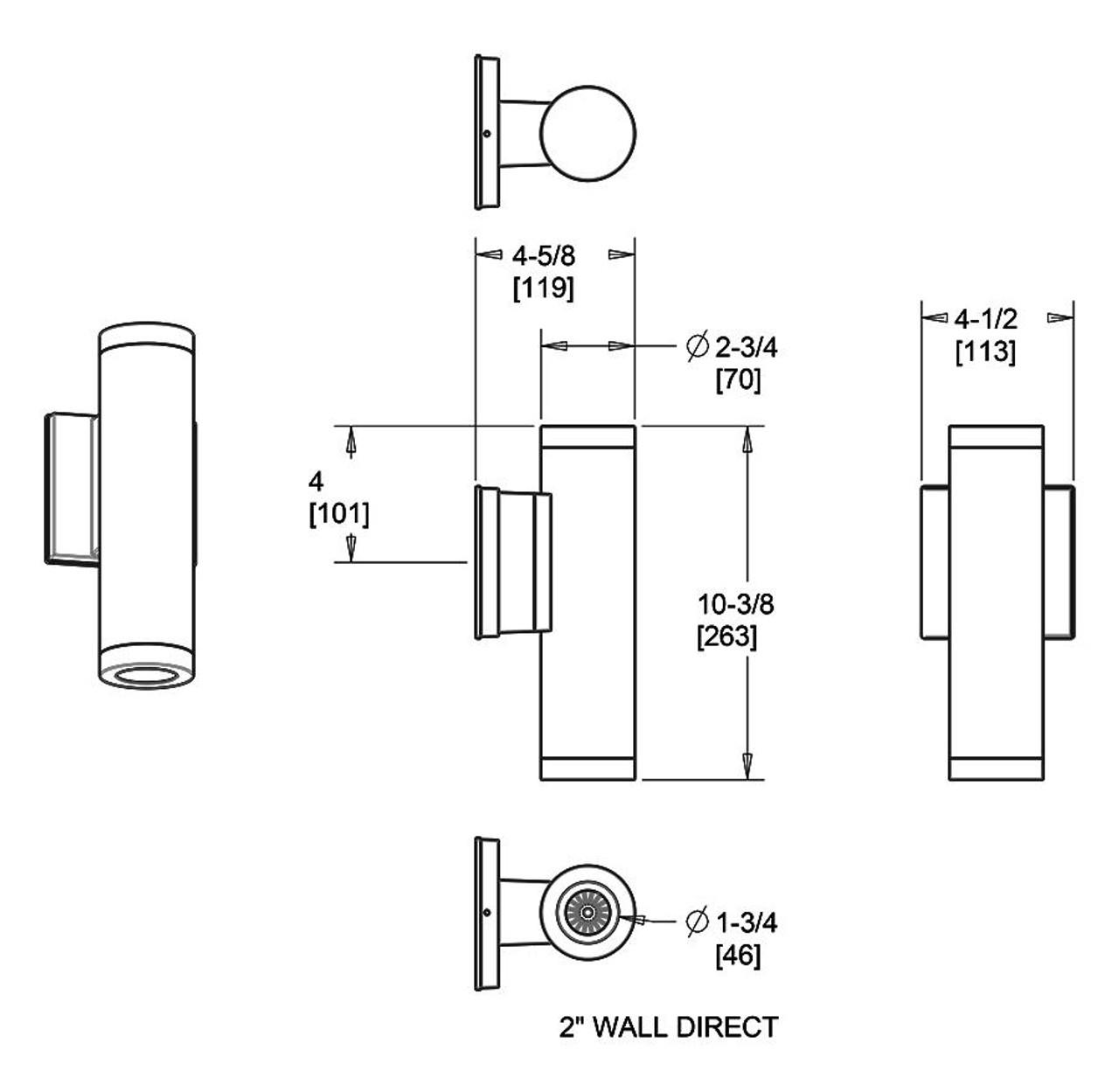 CDLED2WD-10W-20D935-Z Cylinders 740 Lumens CDLED 10W 2 Inches Wall Direct(downlight)