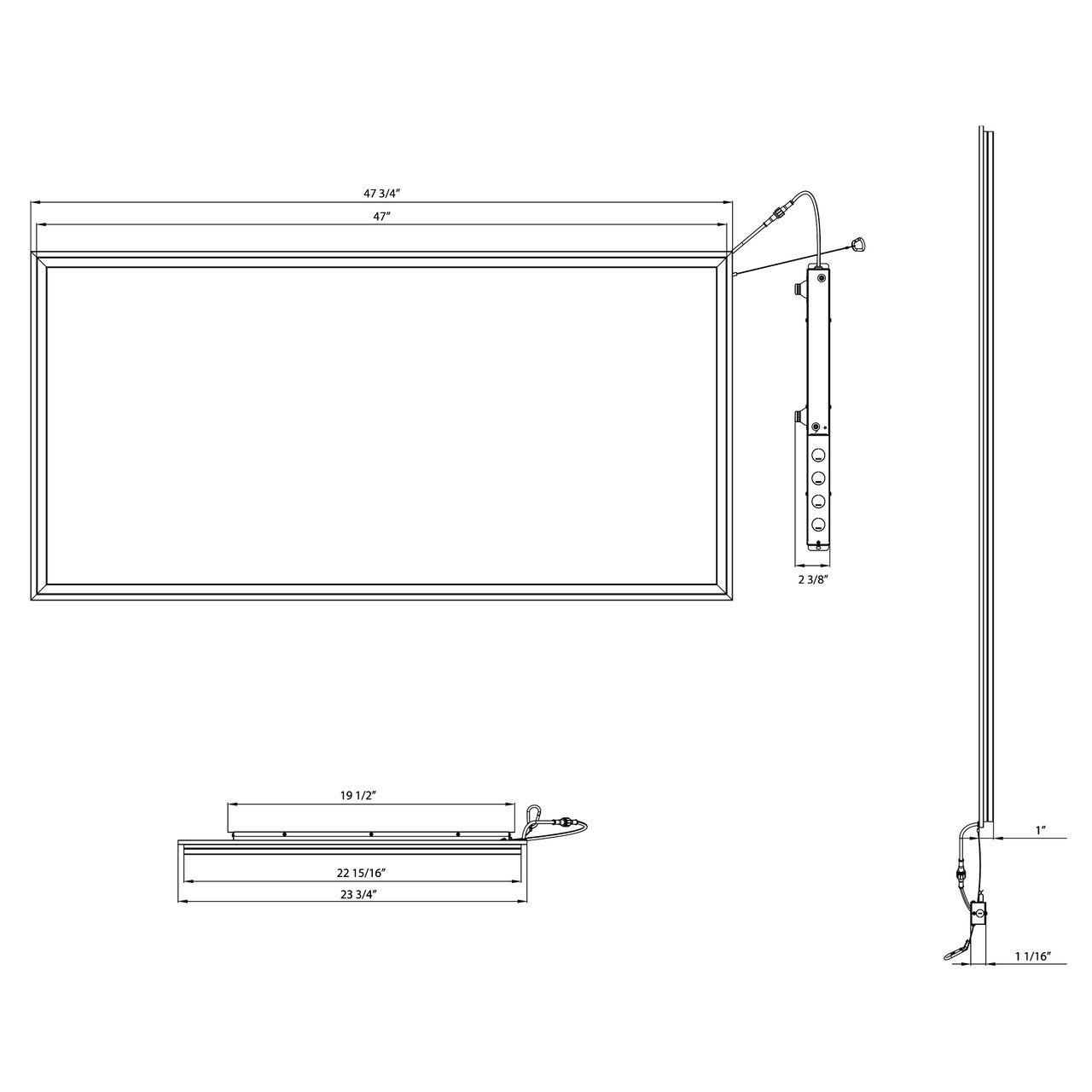FR2X4/E Frame Light 2X4 Wht Batt Backup 50/45/40/35/30W 3000/3500/4000/5000/6500K Line Drawing
