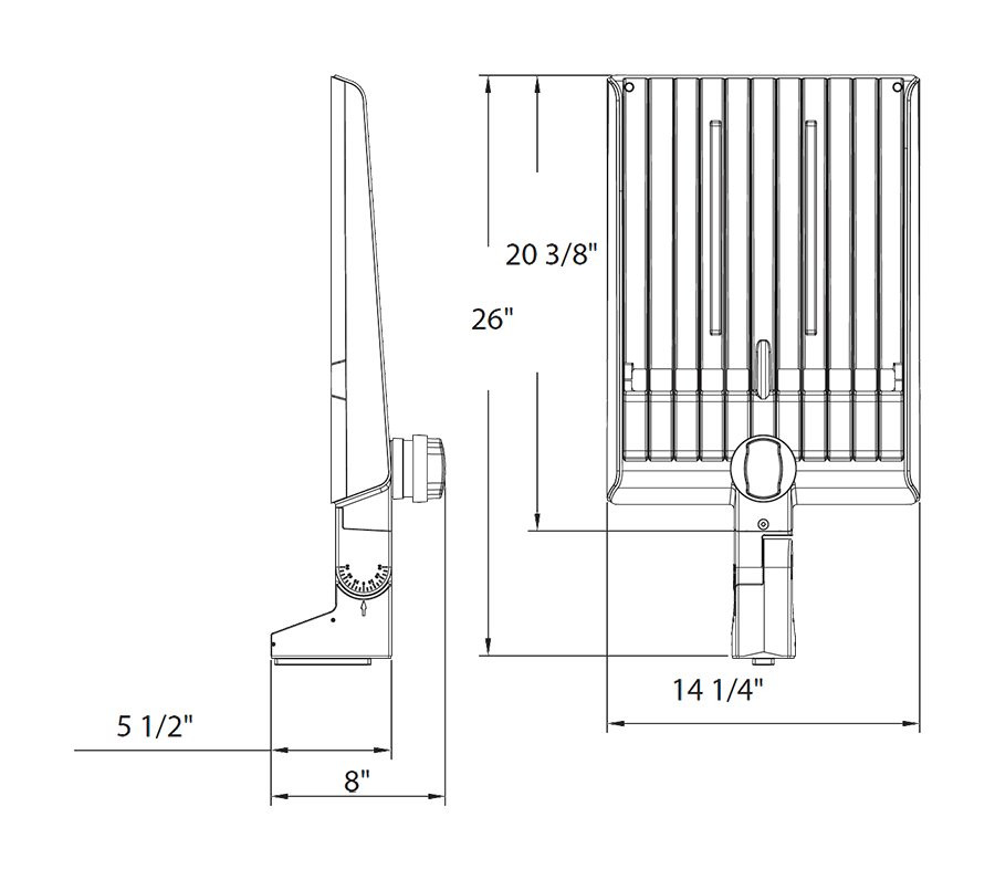 A22-320W/LCBS A22 320/280/250W 3000/4000/5000K Type III Pole Mount 7PRS Wht Line Drawing