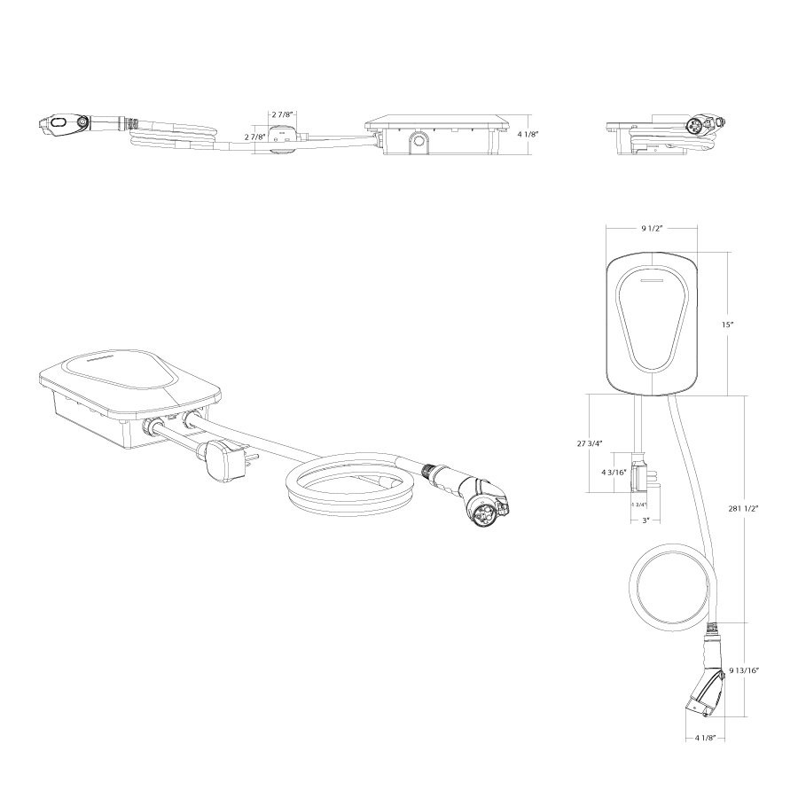 EVC40/LCB Evc Level 2, 40A Series With Wi-fi Line Drawing